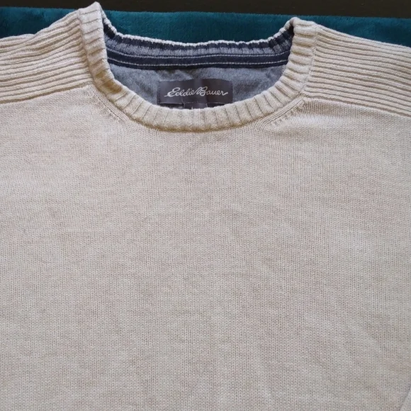 Eddie Bauer TXL Beige/Cream Cotton Crewneck Sweater - Picture 4 of 11
